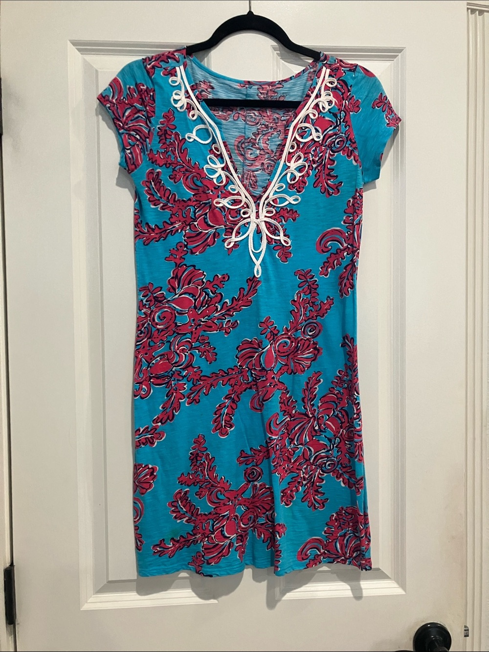 Lilly Pulitzer Turquoise and Hot Pink Printed Short Sleeve Dress